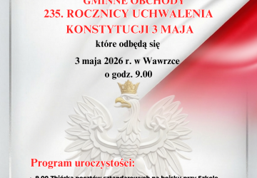Zaproszenie na uroczyste obchody 235. rocznicy uchwalenia Konstytucji 3 maja